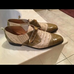Altobelli green/tan ostrich/alligator  loafers